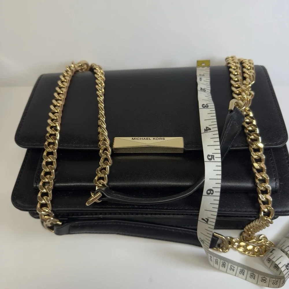 Michael Kors Black Leather Shoulder Bag with Gold Hardware